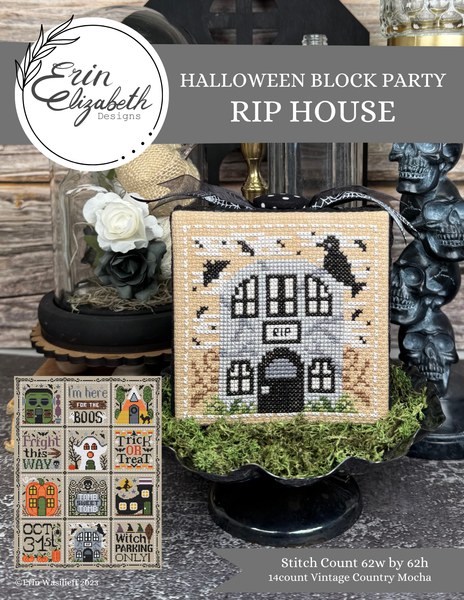 Erin Elizabeth - Halloween Block Party - RIP House **needlework marketplace**